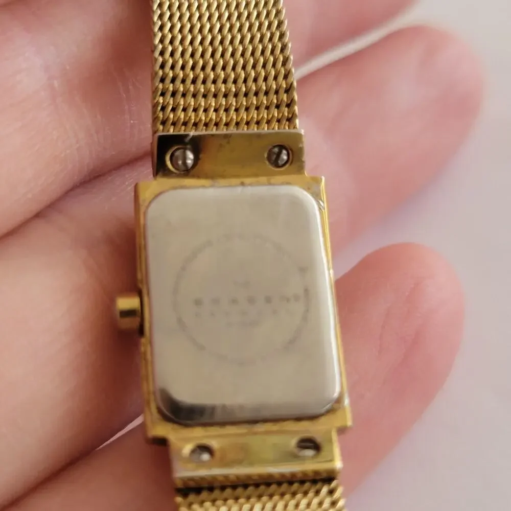 Skagen Womens Watch White Dial 18mm Gold Case Gold Mesh Bracelet Quartz